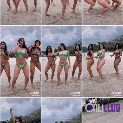 Na praia Raissa Oliveira e as amigas se divertem de biquínis